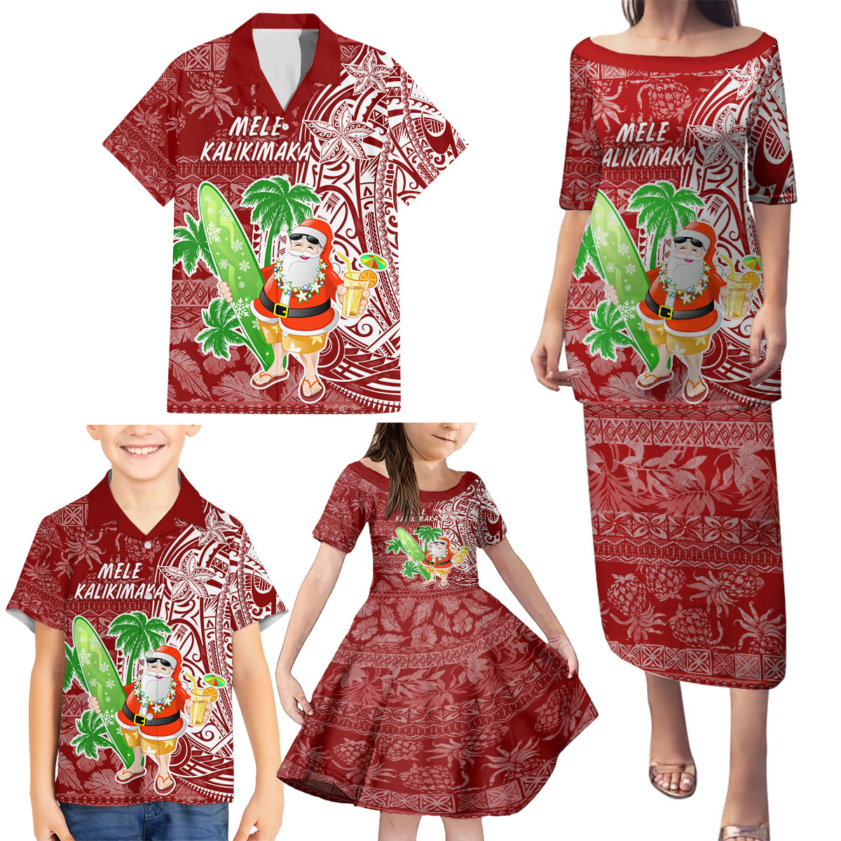 Hawaii Christmas Mele Kalikimaka Family Matching Puletasi Dress and Hawaiian Shirt Santa Claus - Wonder Print Shop