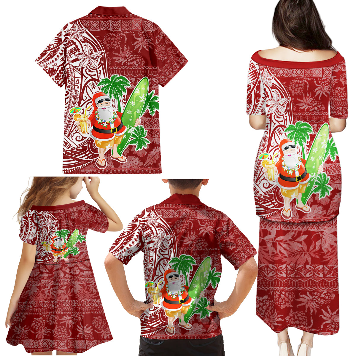 Hawaii Christmas Mele Kalikimaka Family Matching Puletasi Dress and Hawaiian Shirt Santa Claus - Wonder Print Shop