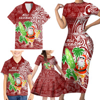 Hawaii Christmas Mele Kalikimaka Family Matching Short Sleeve Bodycon Dress and Hawaiian Shirt Santa Claus - Wonder Print Shop