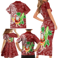 Hawaii Christmas Mele Kalikimaka Family Matching Short Sleeve Bodycon Dress and Hawaiian Shirt Santa Claus - Wonder Print Shop