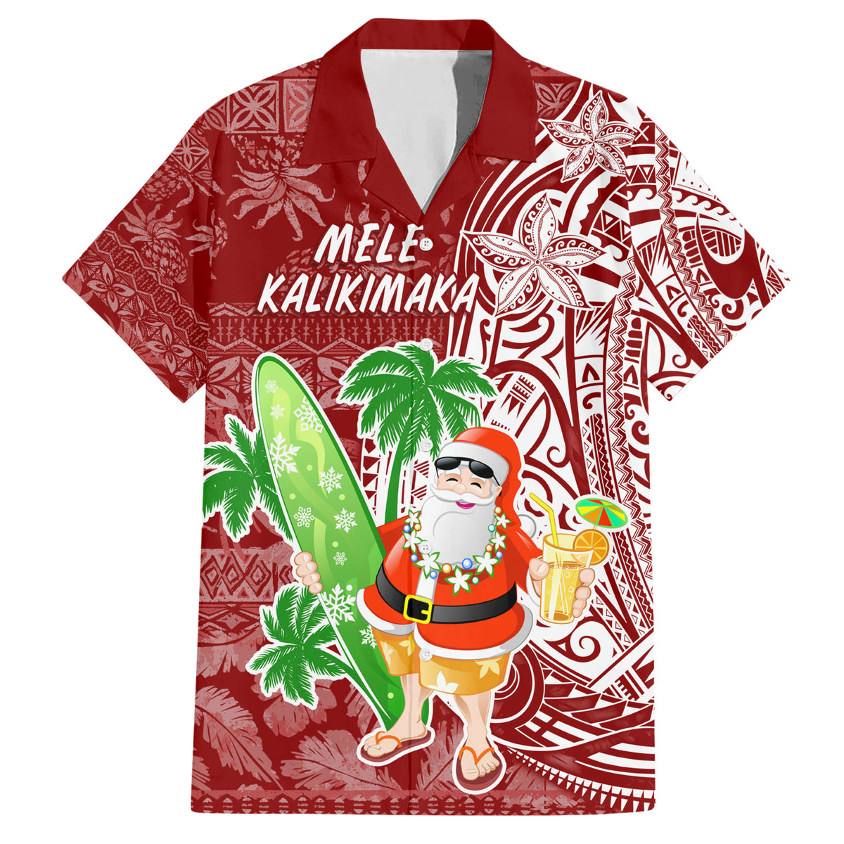 Hawaii Christmas Mele Kalikimaka Family Matching Short Sleeve Bodycon Dress and Hawaiian Shirt Santa Claus - Wonder Print Shop