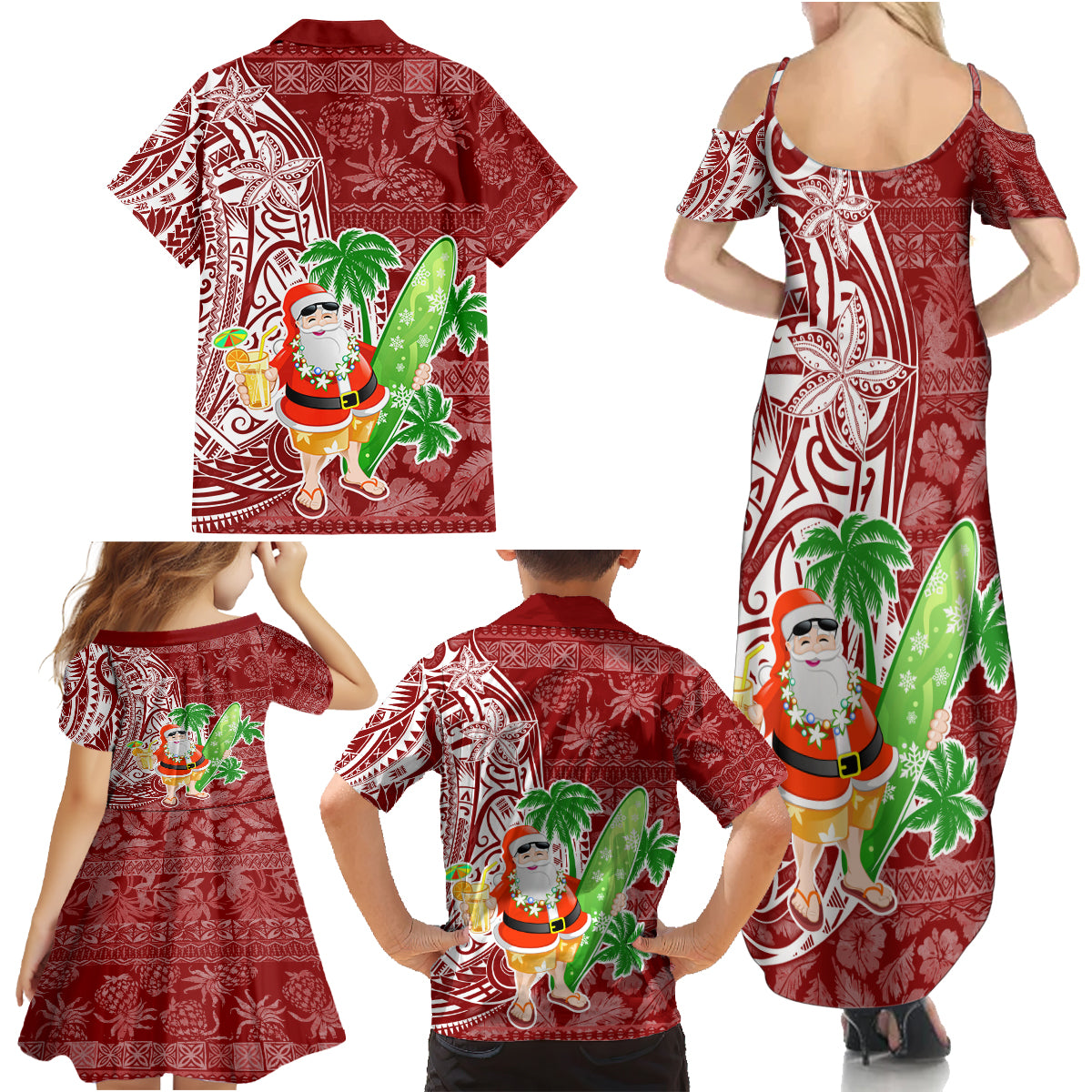 Hawaii Christmas Mele Kalikimaka Family Matching Summer Maxi Dress and Hawaiian Shirt Santa Claus - Wonder Print Shop