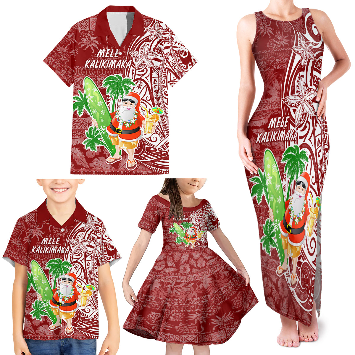 Hawaii Christmas Mele Kalikimaka Family Matching Tank Maxi Dress and Hawaiian Shirt Santa Claus - Wonder Print Shop
