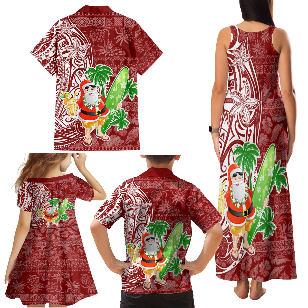 Hawaii Christmas Mele Kalikimaka Family Matching Tank Maxi Dress and Hawaiian Shirt Santa Claus - Wonder Print Shop