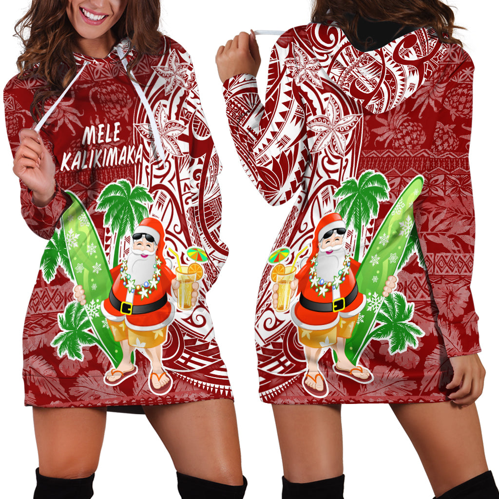 Hawaii Christmas Mele Kalikimaka Hoodie Dress Santa Claus - Wonder Print Shop