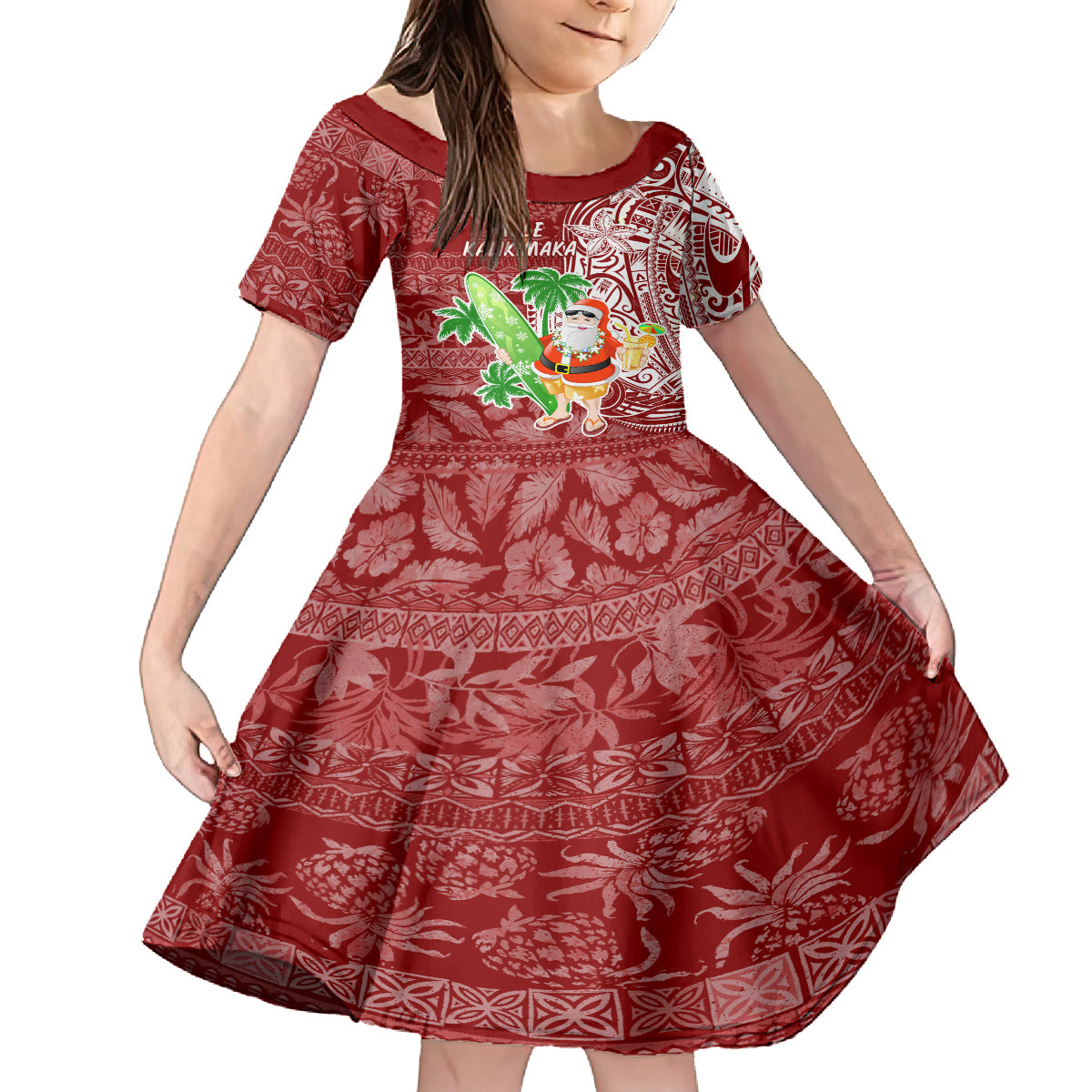 Hawaii Christmas Mele Kalikimaka Kid Short Sleeve Dress Santa Claus - Wonder Print Shop