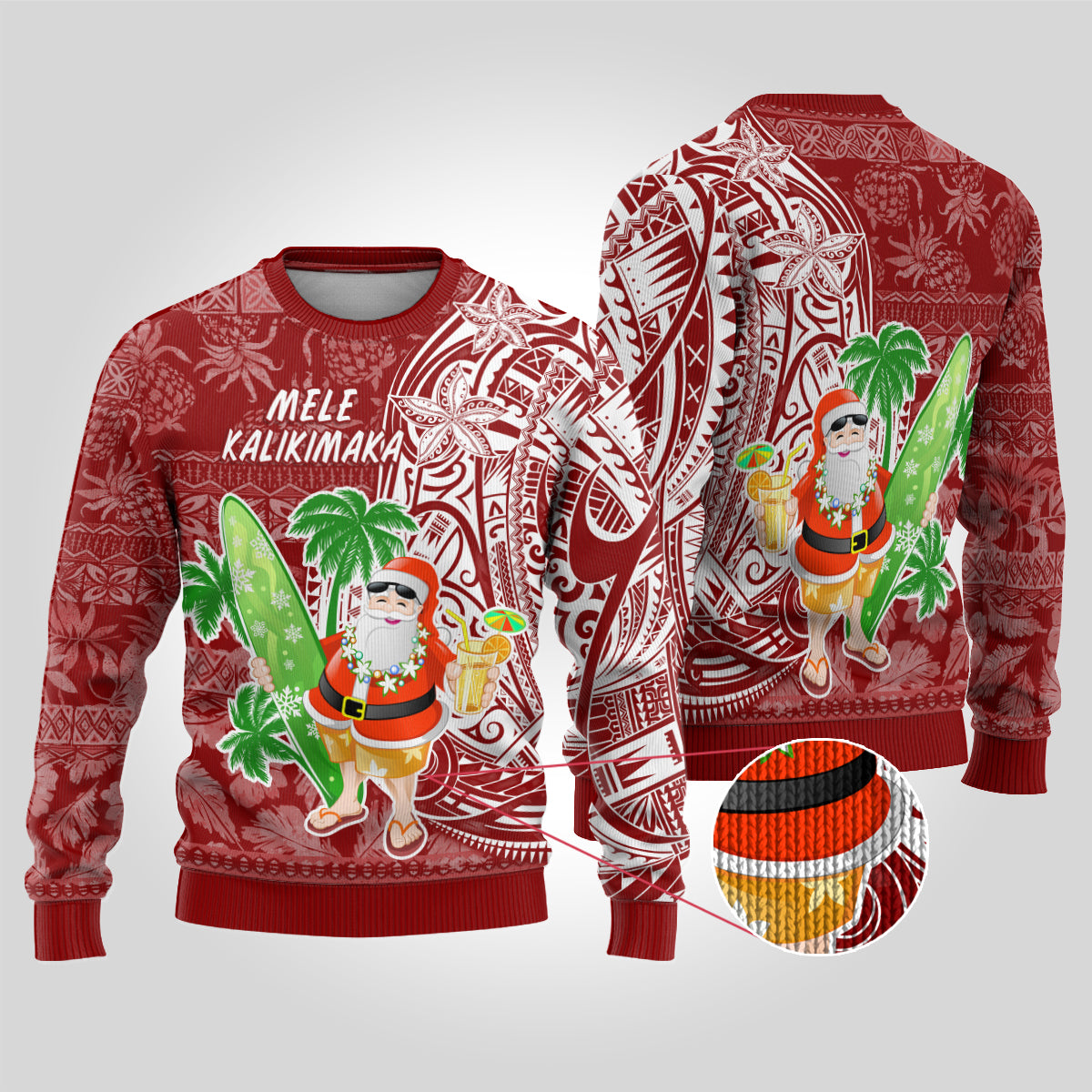 Hawaii Christmas Mele Kalikimaka Ugly Christmas Sweater Santa Claus - Wonder Print Shop