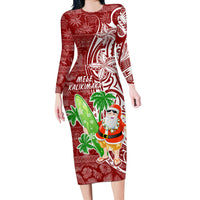 Hawaii Christmas Mele Kalikimaka Long Sleeve Bodycon Dress Santa Claus - Wonder Print Shop