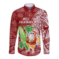 Hawaii Christmas Mele Kalikimaka Long Sleeve Button Shirt Santa Claus - Wonder Print Shop