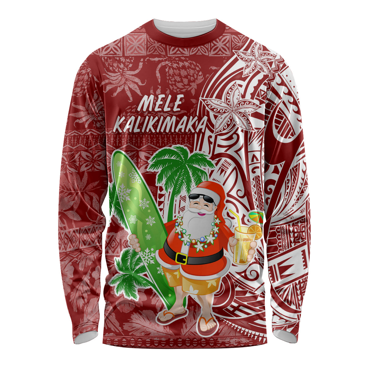 Hawaii Christmas Mele Kalikimaka Long Sleeve Shirt Santa Claus - Wonder Print Shop