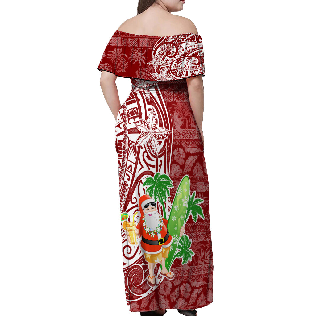 Hawaii Christmas Mele Kalikimaka Off Shoulder Maxi Dress Santa Claus - Wonder Print Shop