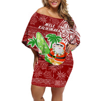 Hawaii Christmas Mele Kalikimaka Off Shoulder Short Dress Santa Claus - Wonder Print Shop