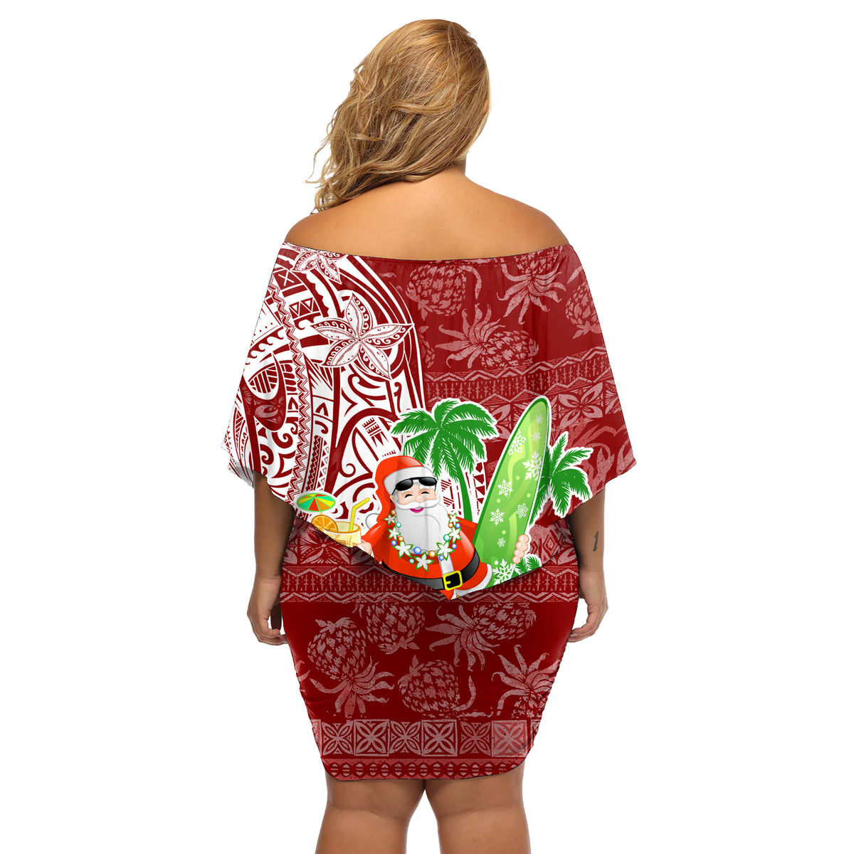 Hawaii Christmas Mele Kalikimaka Off Shoulder Short Dress Santa Claus - Wonder Print Shop