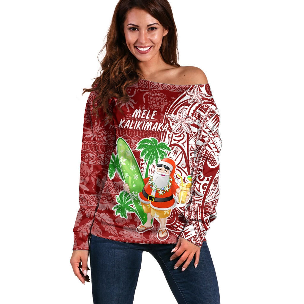 Hawaii Christmas Mele Kalikimaka Off Shoulder Sweater Santa Claus - Wonder Print Shop