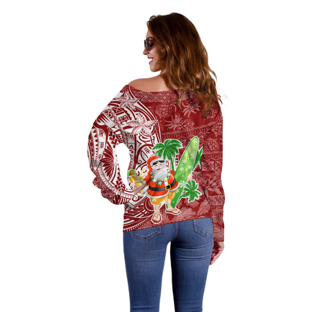 Hawaii Christmas Mele Kalikimaka Off Shoulder Sweater Santa Claus - Wonder Print Shop