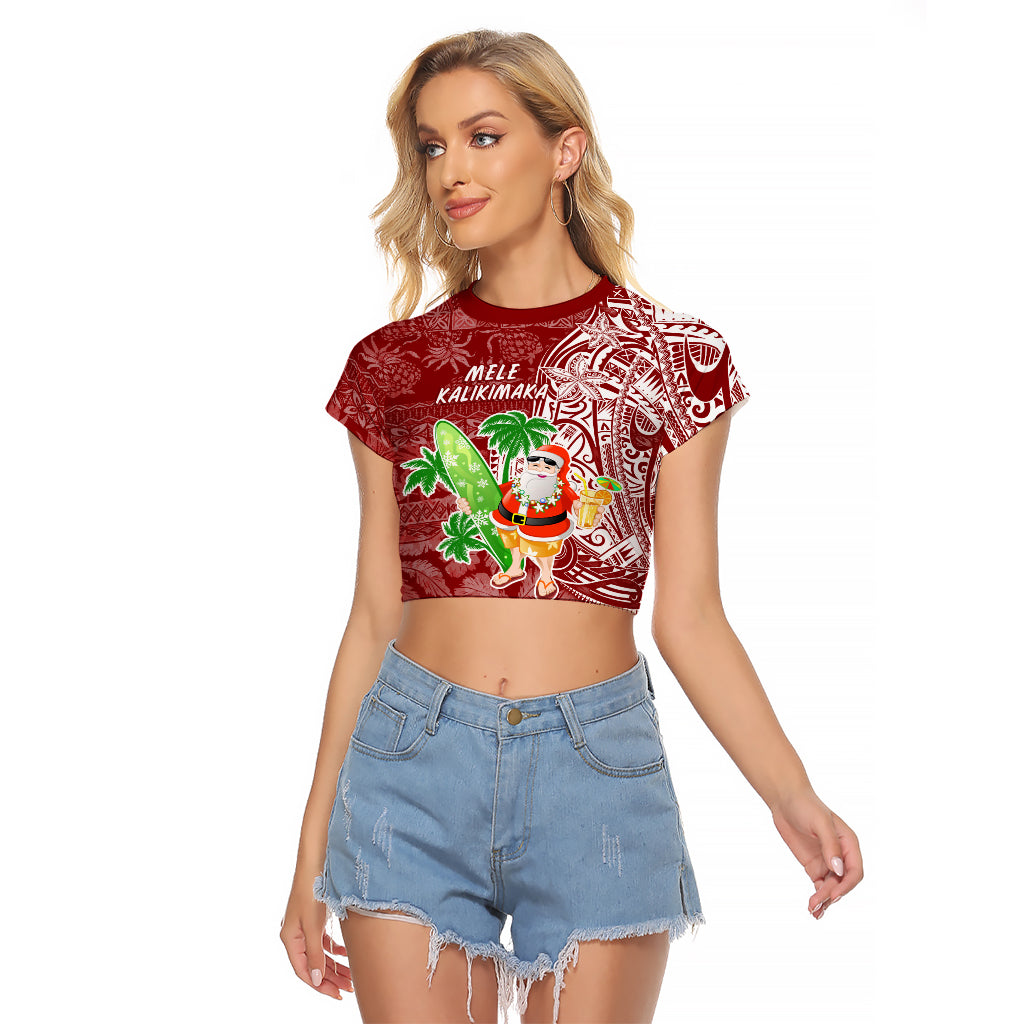 Hawaii Christmas Mele Kalikimaka Raglan Cropped T Shirt Santa Claus - Wonder Print Shop