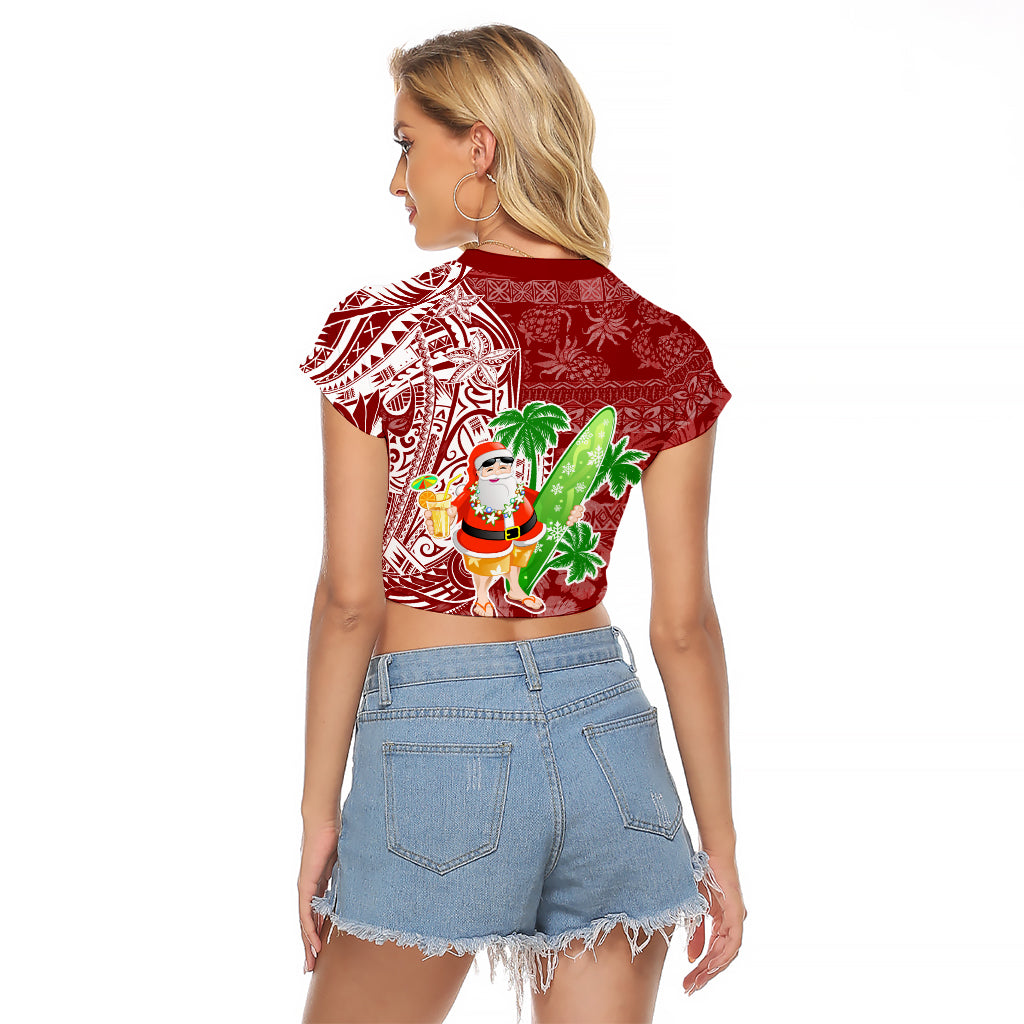 Hawaii Christmas Mele Kalikimaka Raglan Cropped T Shirt Santa Claus - Wonder Print Shop