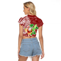 Hawaii Christmas Mele Kalikimaka Raglan Cropped T Shirt Santa Claus - Wonder Print Shop