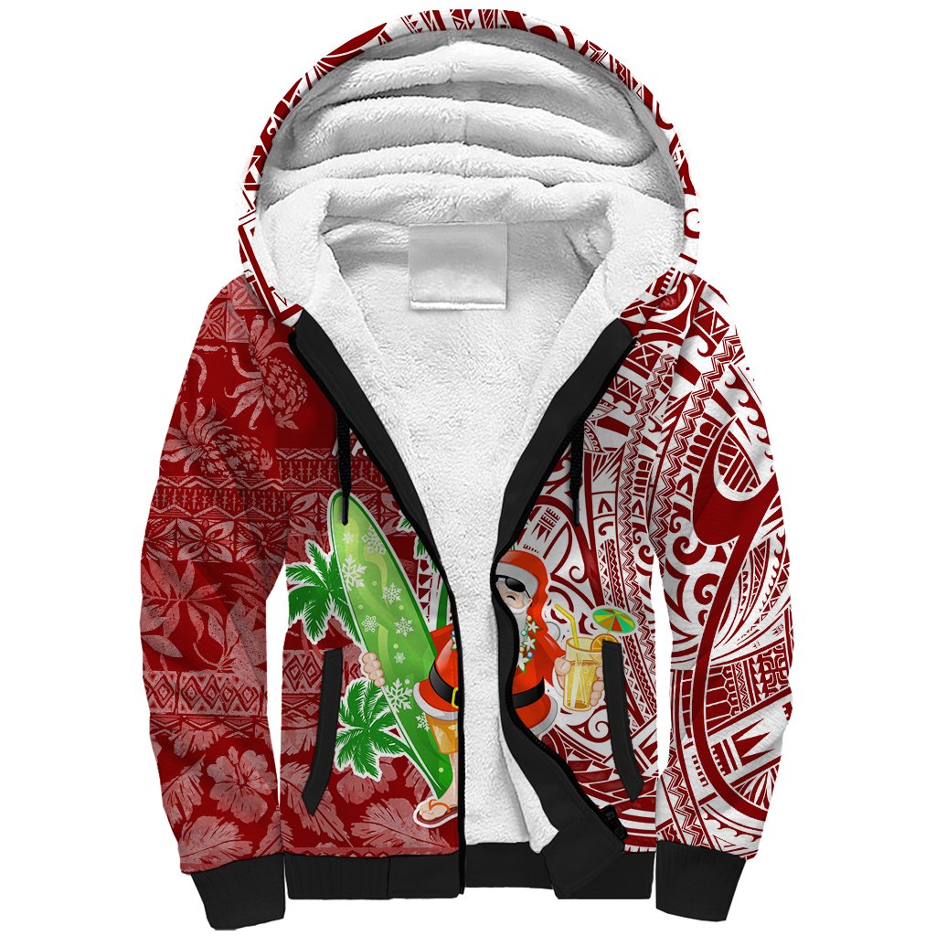 Hawaii Christmas Mele Kalikimaka Sherpa Hoodie Santa Claus - Wonder Print Shop