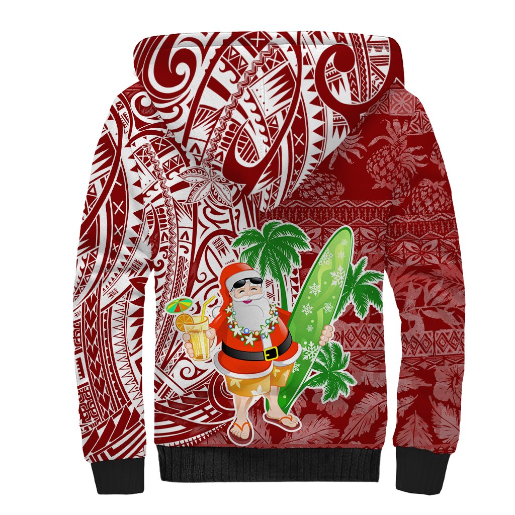 Hawaii Christmas Mele Kalikimaka Sherpa Hoodie Santa Claus - Wonder Print Shop