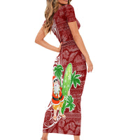 Hawaii Christmas Mele Kalikimaka Short Sleeve Bodycon Dress Santa Claus - Wonder Print Shop