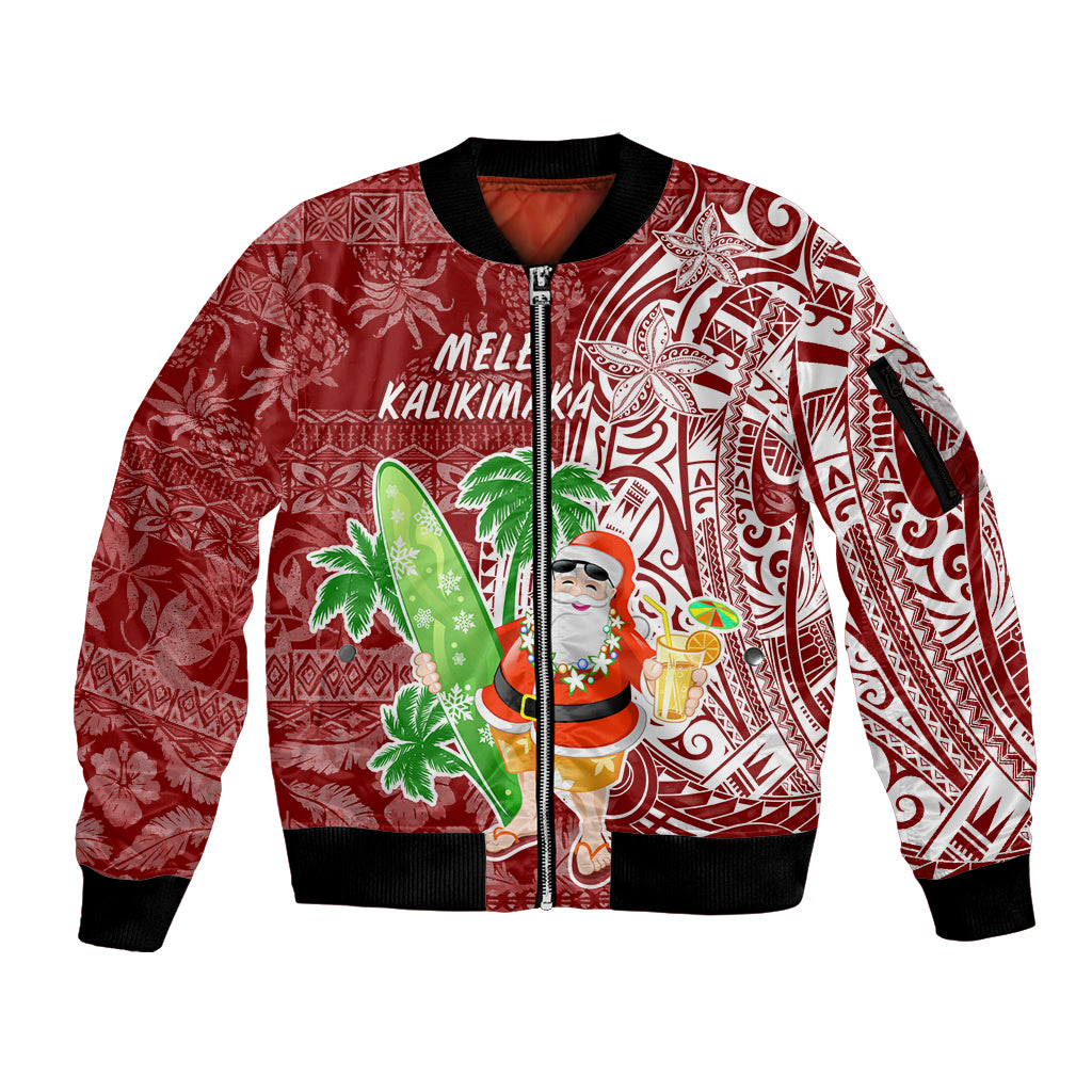 Hawaii Christmas Mele Kalikimaka Sleeve Zip Bomber Jacket Santa Claus - Wonder Print Shop