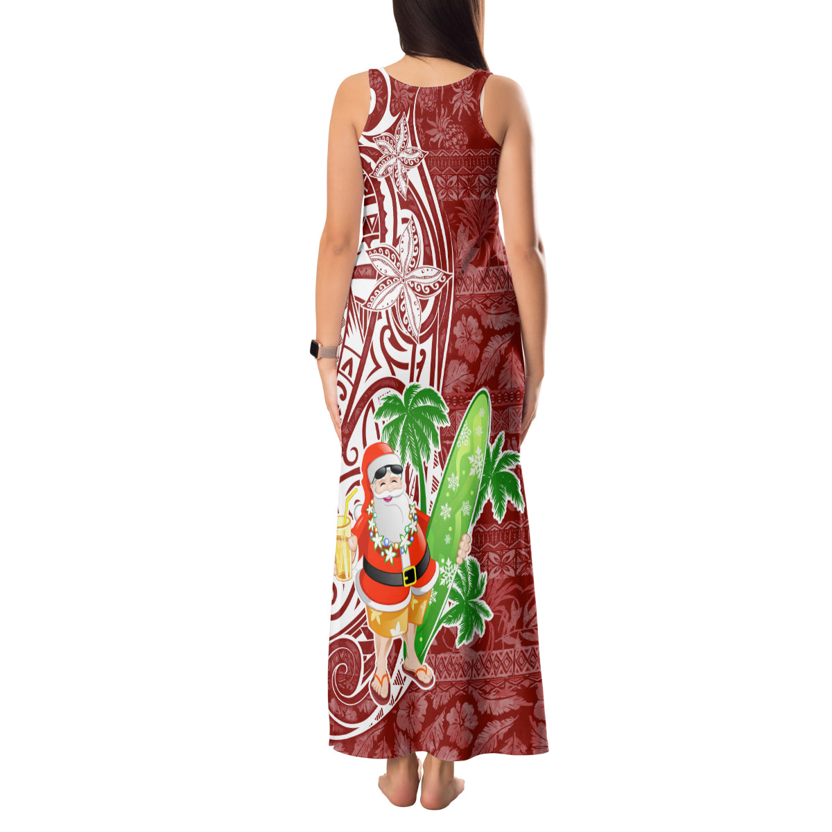 Hawaii Christmas Mele Kalikimaka Tank Maxi Dress Santa Claus - Wonder Print Shop