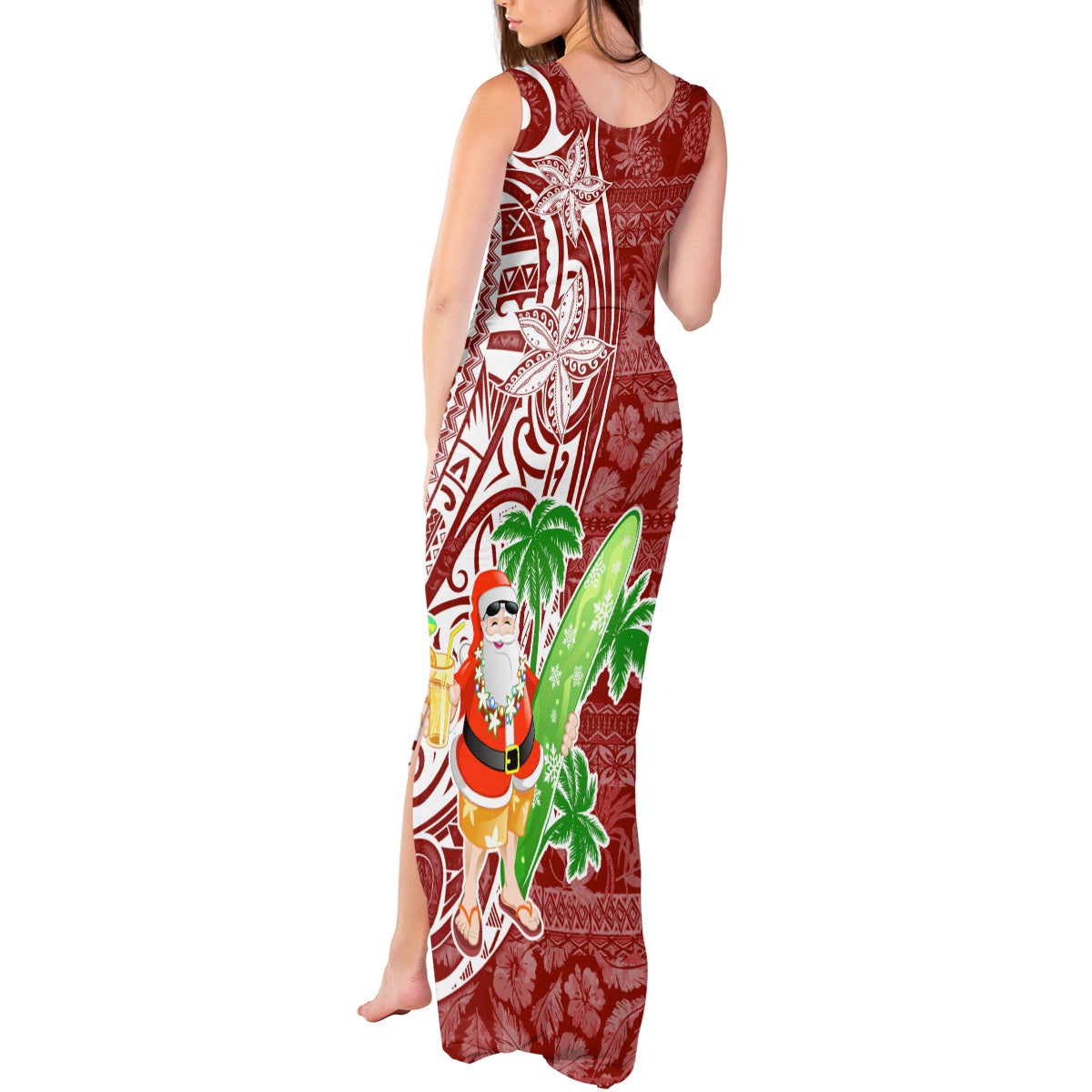 Hawaii Christmas Mele Kalikimaka Tank Maxi Dress Santa Claus - Wonder Print Shop
