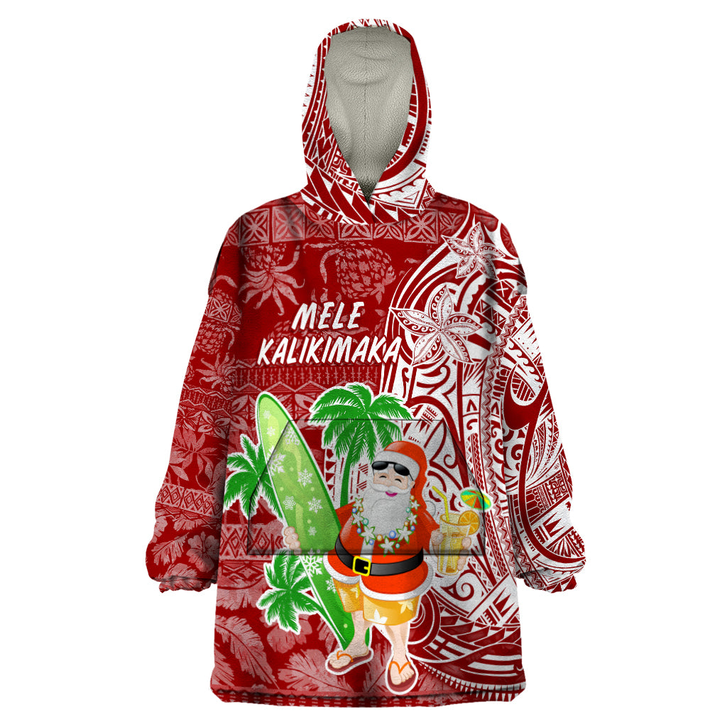 Hawaii Christmas Mele Kalikimaka Wearable Blanket Hoodie Santa Claus - Wonder Print Shop