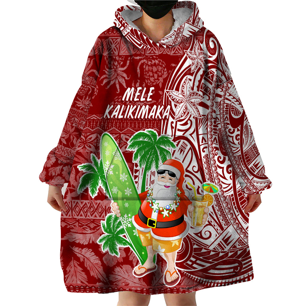 Hawaii Christmas Mele Kalikimaka Wearable Blanket Hoodie Santa Claus - Wonder Print Shop