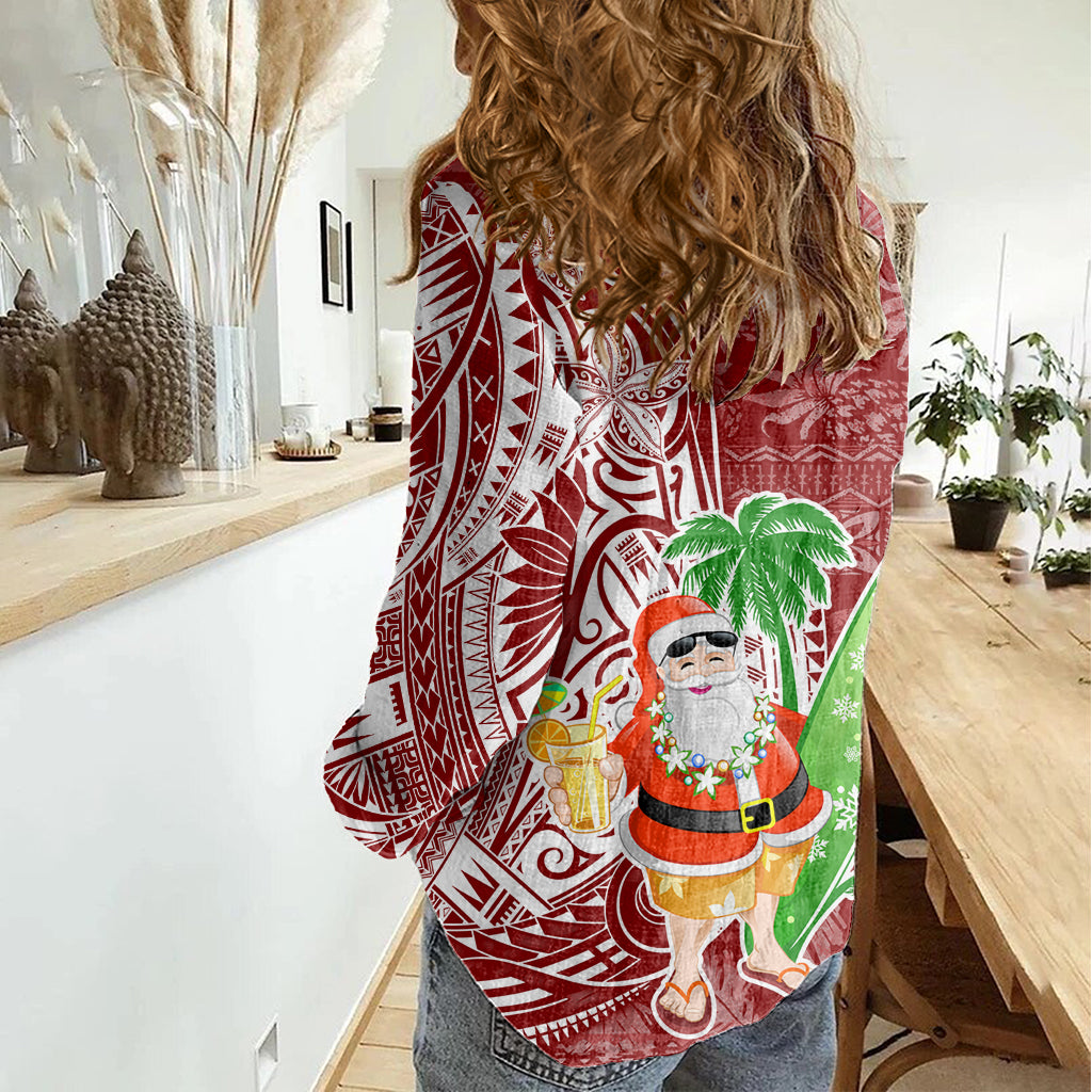 Hawaii Christmas Mele Kalikimaka Women Casual Shirt Santa Claus - Wonder Print Shop