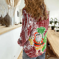 Hawaii Christmas Mele Kalikimaka Women Casual Shirt Santa Claus - Wonder Print Shop