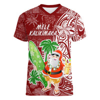 Hawaii Christmas Mele Kalikimaka Women V Neck T Shirt Santa Claus - Wonder Print Shop