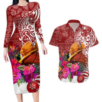 Papua New Guinea Christmas Couples Matching Long Sleeve Bodycon Dress and Hawaiian Shirt Bird-of-Paradise Special LT7 - Wonder Print Shop