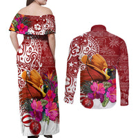 Papua New Guinea Christmas Couples Matching Off Shoulder Maxi Dress and Long Sleeve Button Shirt Bird-of-Paradise Special LT7 - Wonder Print Shop