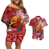 Papua New Guinea Christmas Couples Matching Off Shoulder Short Dress and Hawaiian Shirt Bird-of-Paradise Special LT7 - Wonder Print Shop