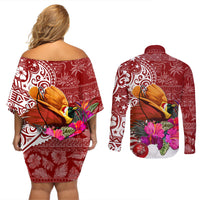 Papua New Guinea Christmas Couples Matching Off Shoulder Short Dress and Long Sleeve Button Shirt Bird-of-Paradise Special LT7 - Wonder Print Shop