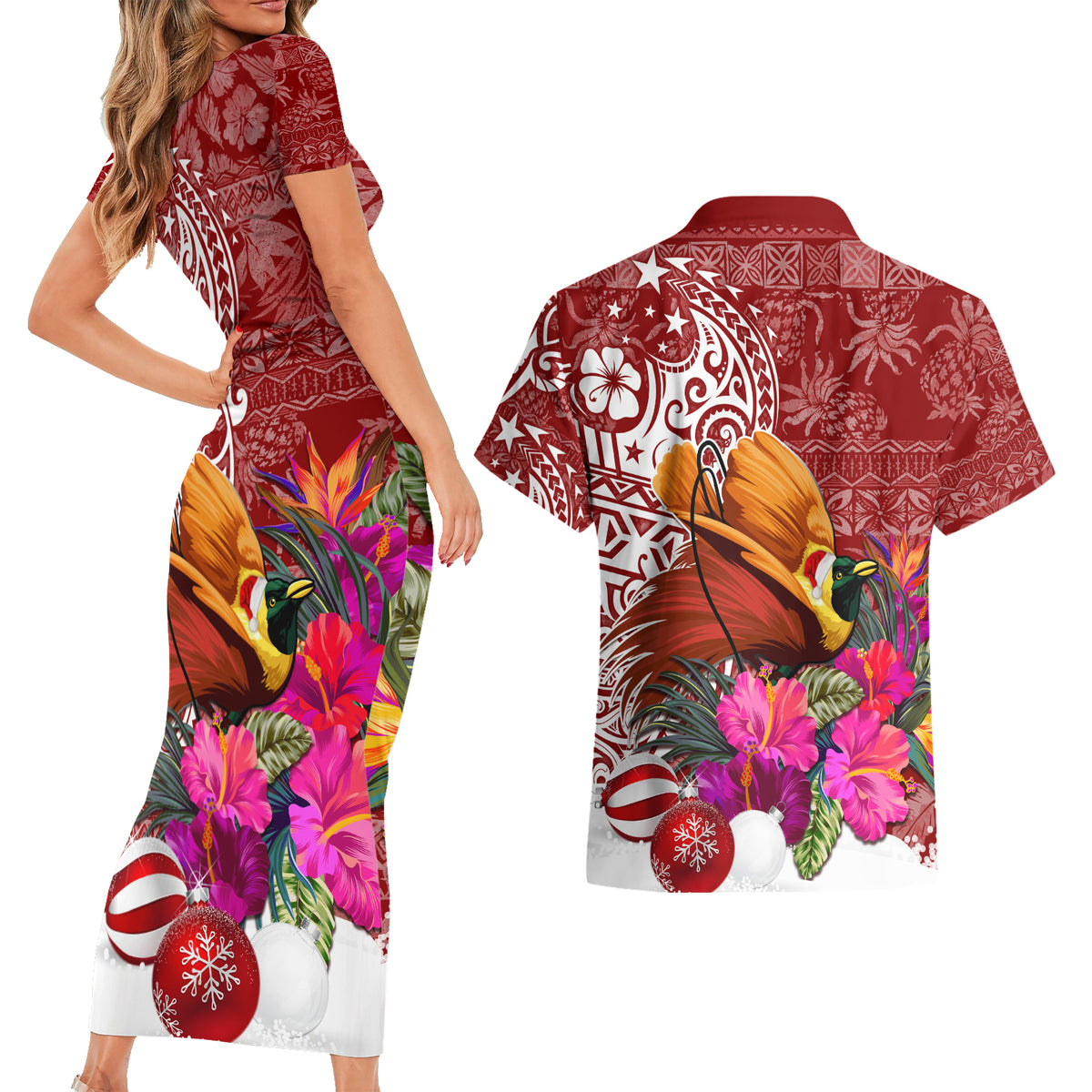 Papua New Guinea Christmas Couples Matching Short Sleeve Bodycon Dress and Hawaiian Shirt Bird-of-Paradise Special LT7 - Wonder Print Shop