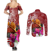 Papua New Guinea Christmas Couples Matching Summer Maxi Dress and Long Sleeve Button Shirt Bird-of-Paradise Special LT7 - Wonder Print Shop