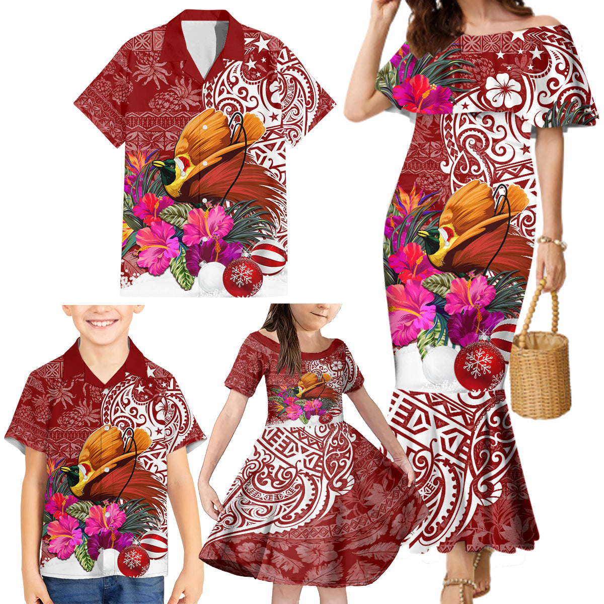 Papua New Guinea Christmas Family Matching Mermaid Dress and Hawaiian Shirt Bird-of-Paradise Special LT7 - Wonder Print Shop