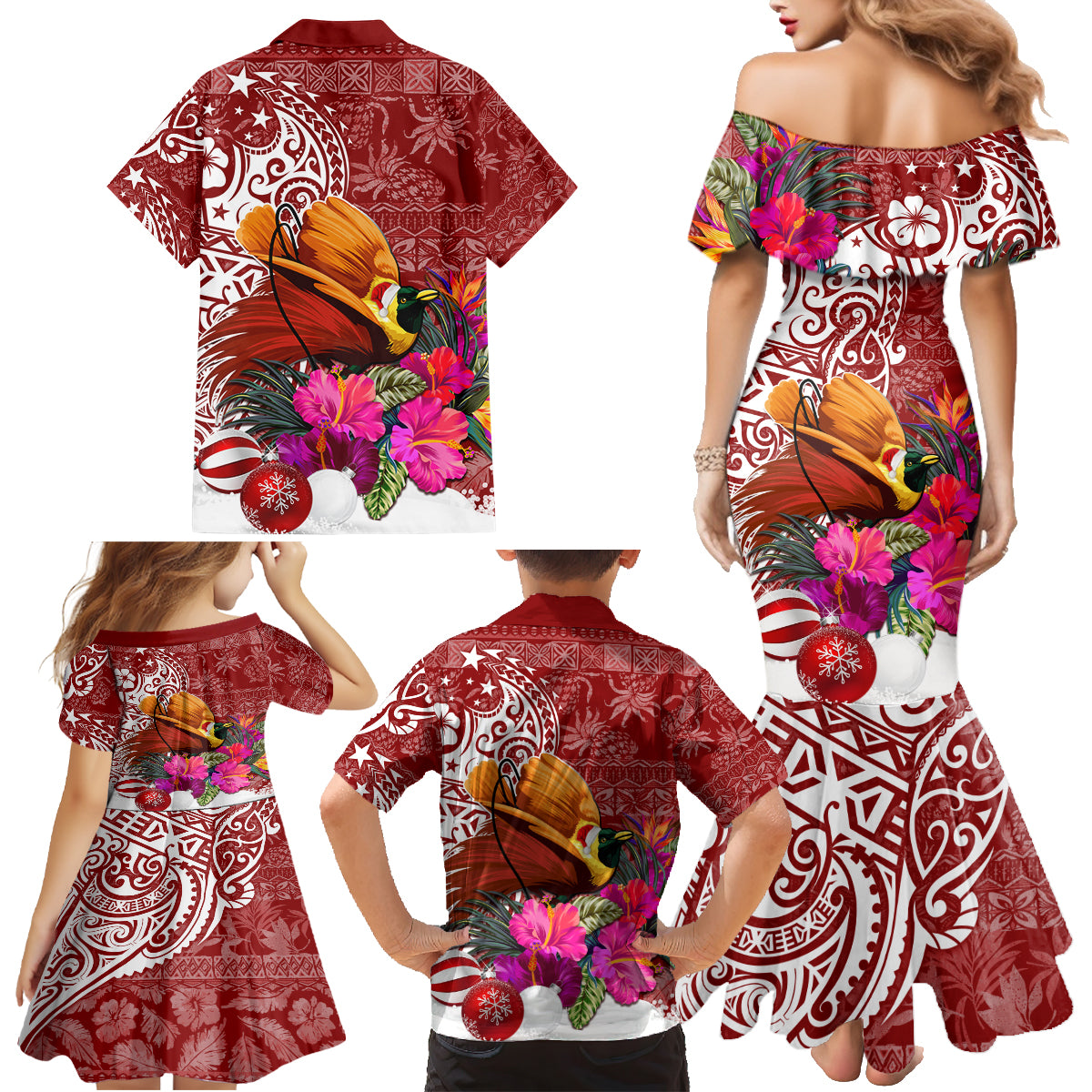 Papua New Guinea Christmas Family Matching Mermaid Dress and Hawaiian Shirt Bird-of-Paradise Special LT7 - Wonder Print Shop