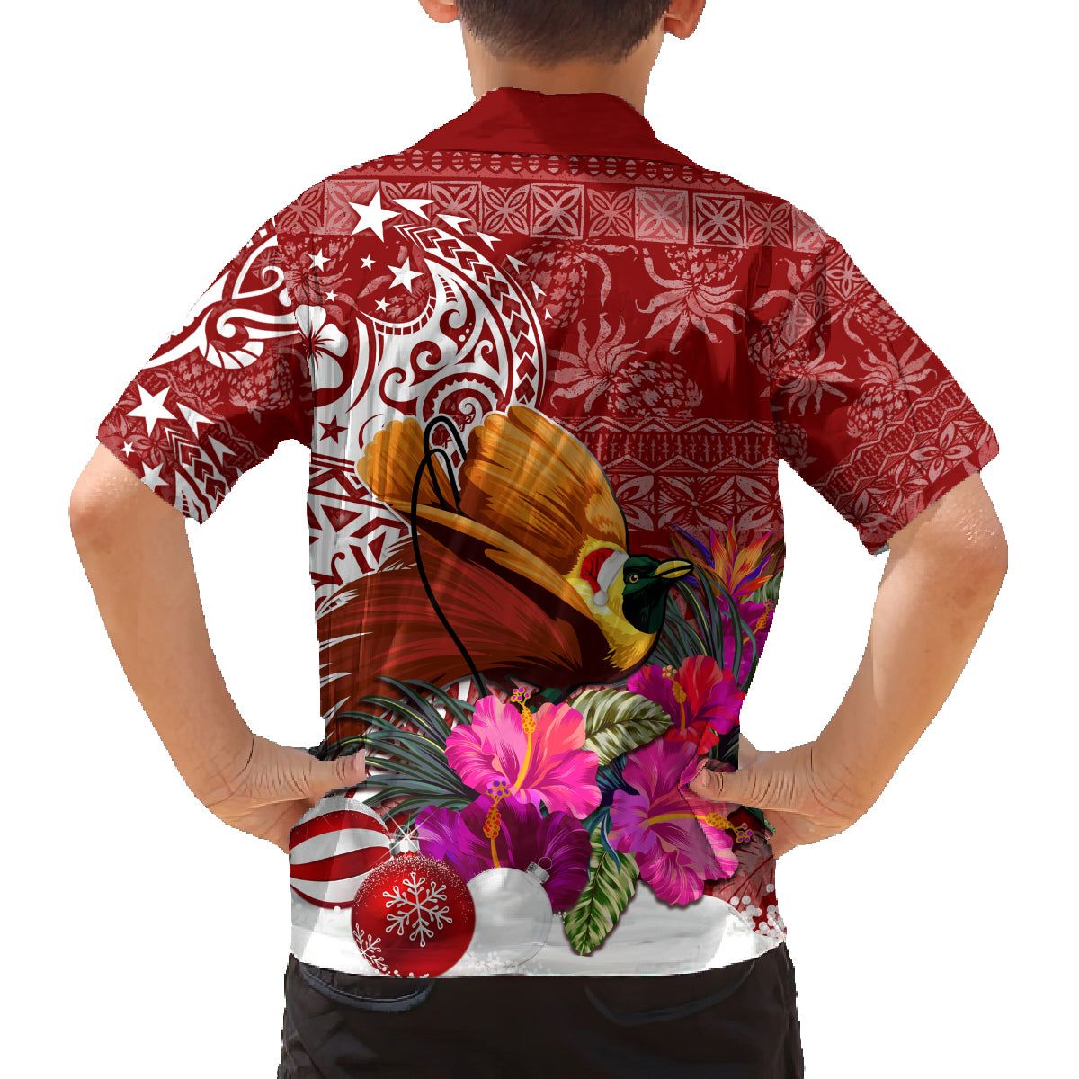 Papua New Guinea Christmas Family Matching Off Shoulder Long Sleeve Dress and Hawaiian Shirt Bird-of-Paradise Special - Wonder Print Shop