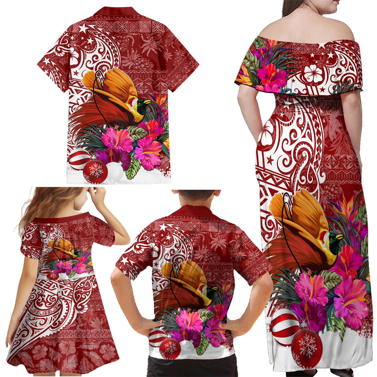 Papua New Guinea Christmas Family Matching Off Shoulder Maxi Dress and Hawaiian Shirt Bird-of-Paradise Special LT7 - Wonder Print Shop