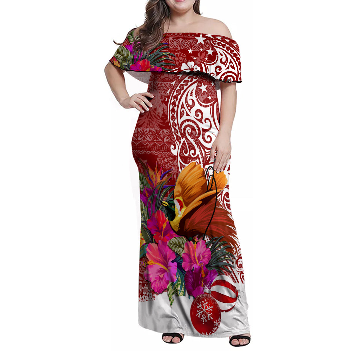 Papua New Guinea Christmas Family Matching Off Shoulder Maxi Dress and Hawaiian Shirt Bird-of-Paradise Special LT7 - Wonder Print Shop
