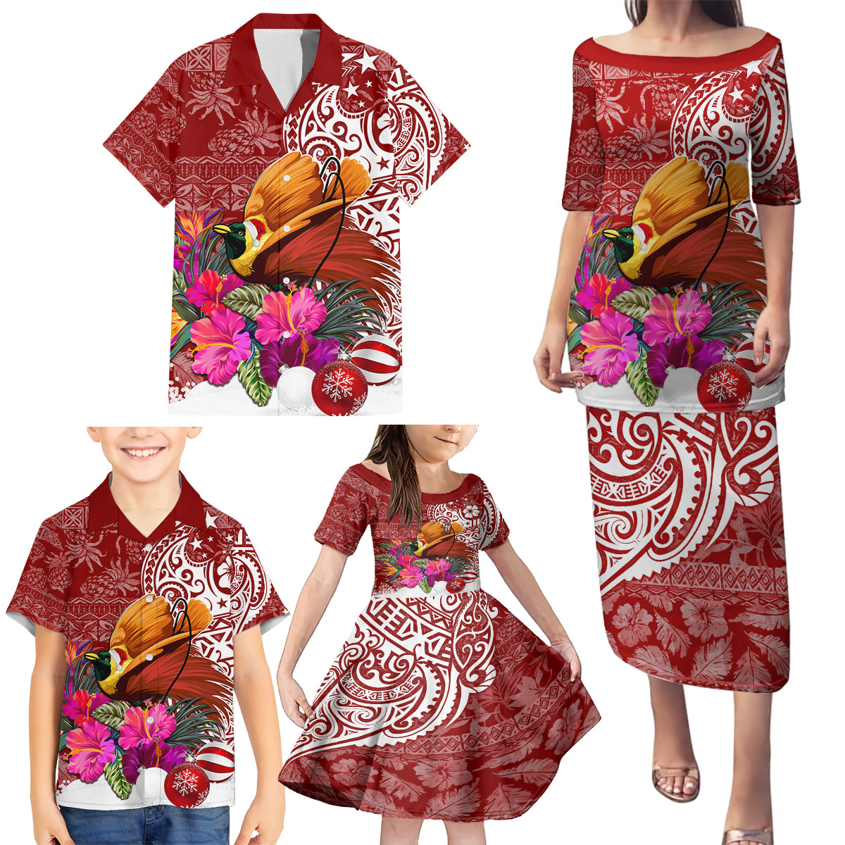 Papua New Guinea Christmas Family Matching Puletasi Dress and Hawaiian Shirt Bird-of-Paradise Special - Wonder Print Shop