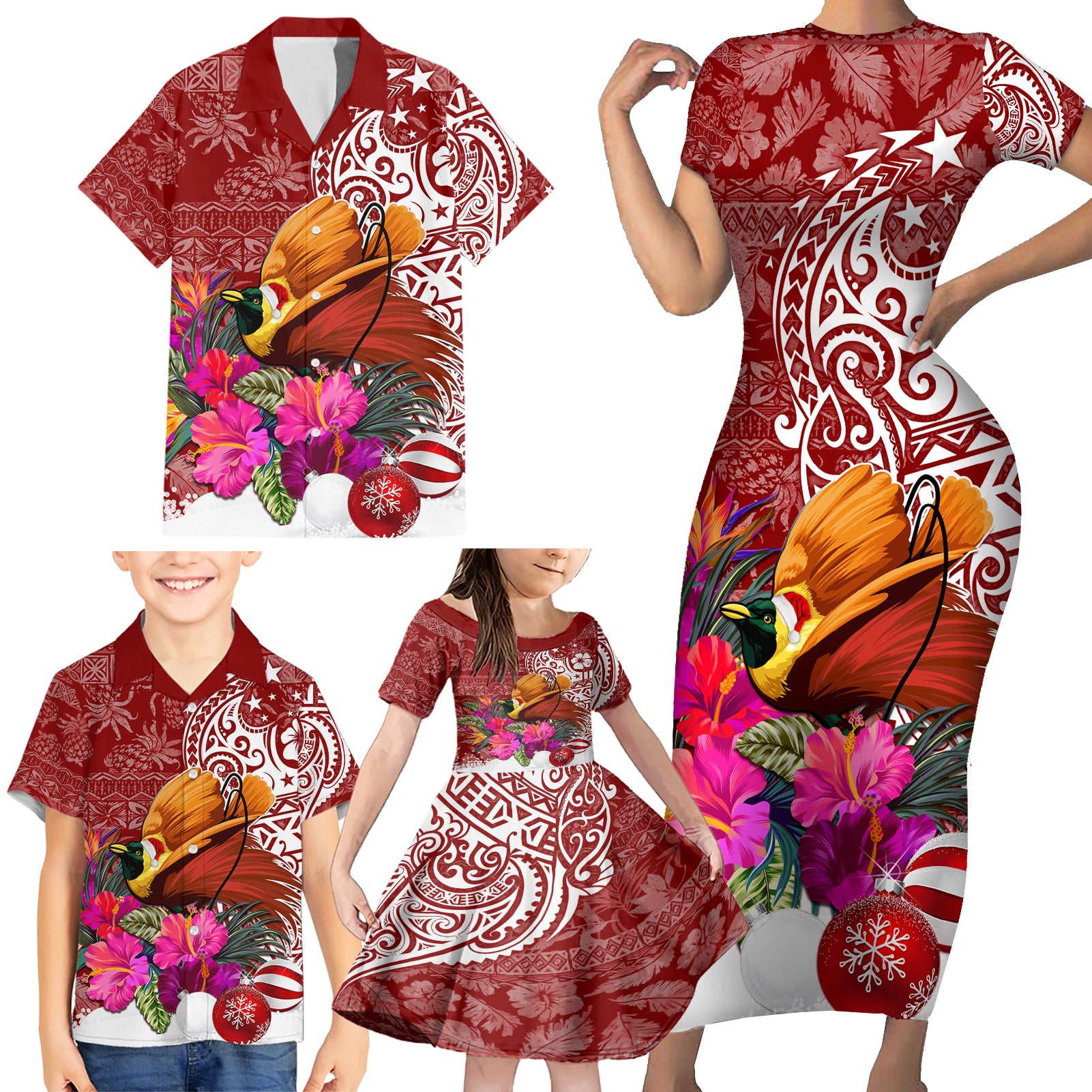 Papua New Guinea Christmas Family Matching Short Sleeve Bodycon Dress and Hawaiian Shirt Bird-of-Paradise Special - Wonder Print Shop