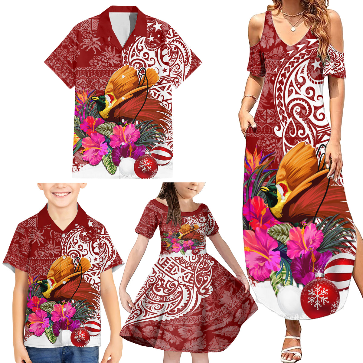 Papua New Guinea Christmas Family Matching Summer Maxi Dress and Hawaiian Shirt Bird-of-Paradise Special - Wonder Print Shop
