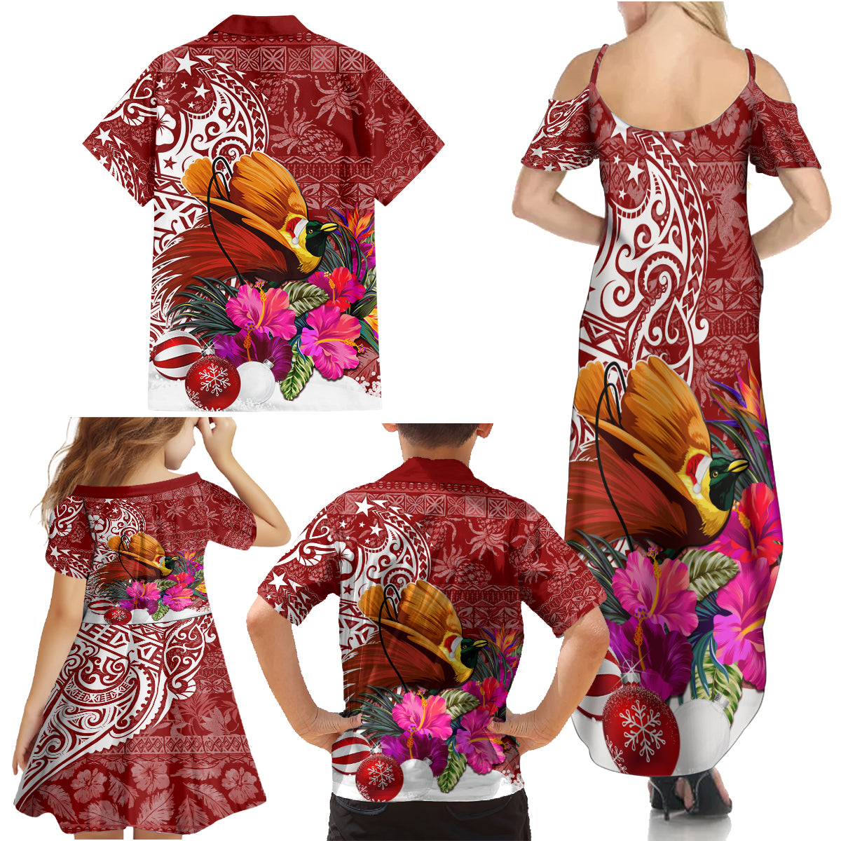 Papua New Guinea Christmas Family Matching Summer Maxi Dress and Hawaiian Shirt Bird-of-Paradise Special - Wonder Print Shop