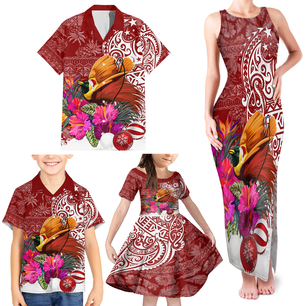 Papua New Guinea Christmas Family Matching Tank Maxi Dress and Hawaiian Shirt Bird-of-Paradise Special - Wonder Print Shop