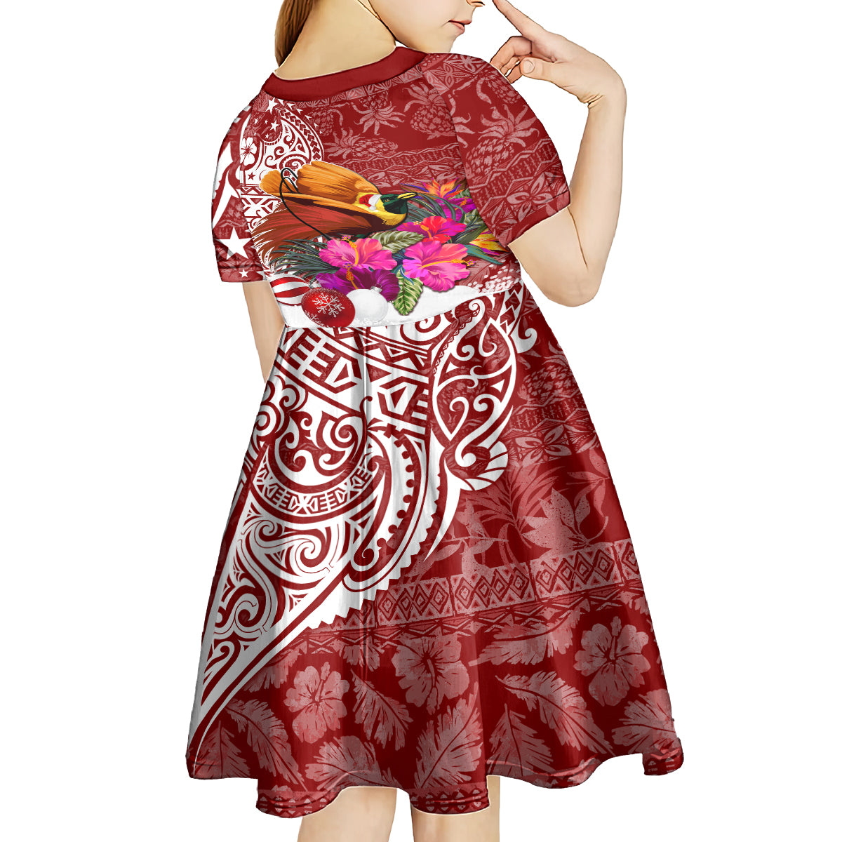 Papua New Guinea Christmas Kid Short Sleeve Dress Bird-of-Paradise Special - Wonder Print Shop